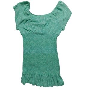 No Boundaries Women's Mini Dress Smocked Ruffle Hem‎ Floral Print Green Large